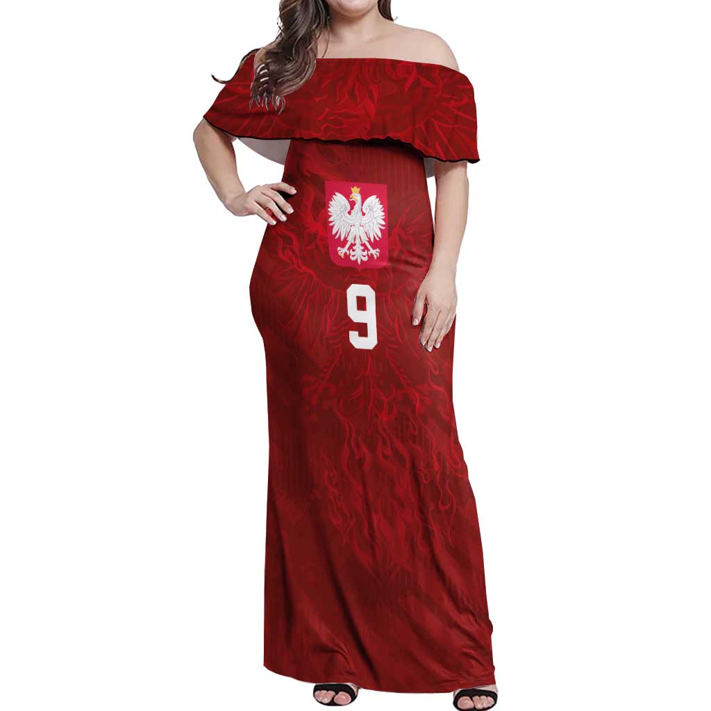 Custom Poland National Football Off Shoulder Maxi Dress The Eagles on Flames - Wonder Print Shop