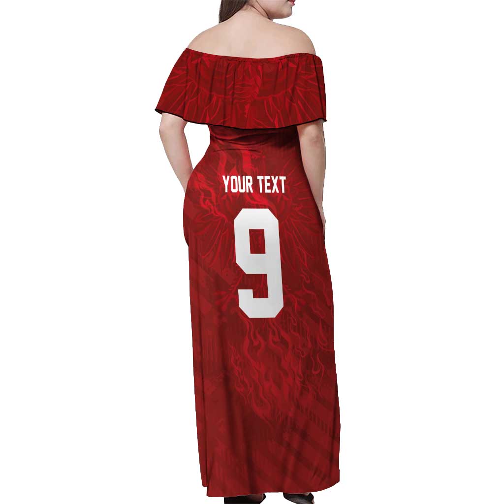 Custom Poland National Football Off Shoulder Maxi Dress The Eagles on Flames - Wonder Print Shop