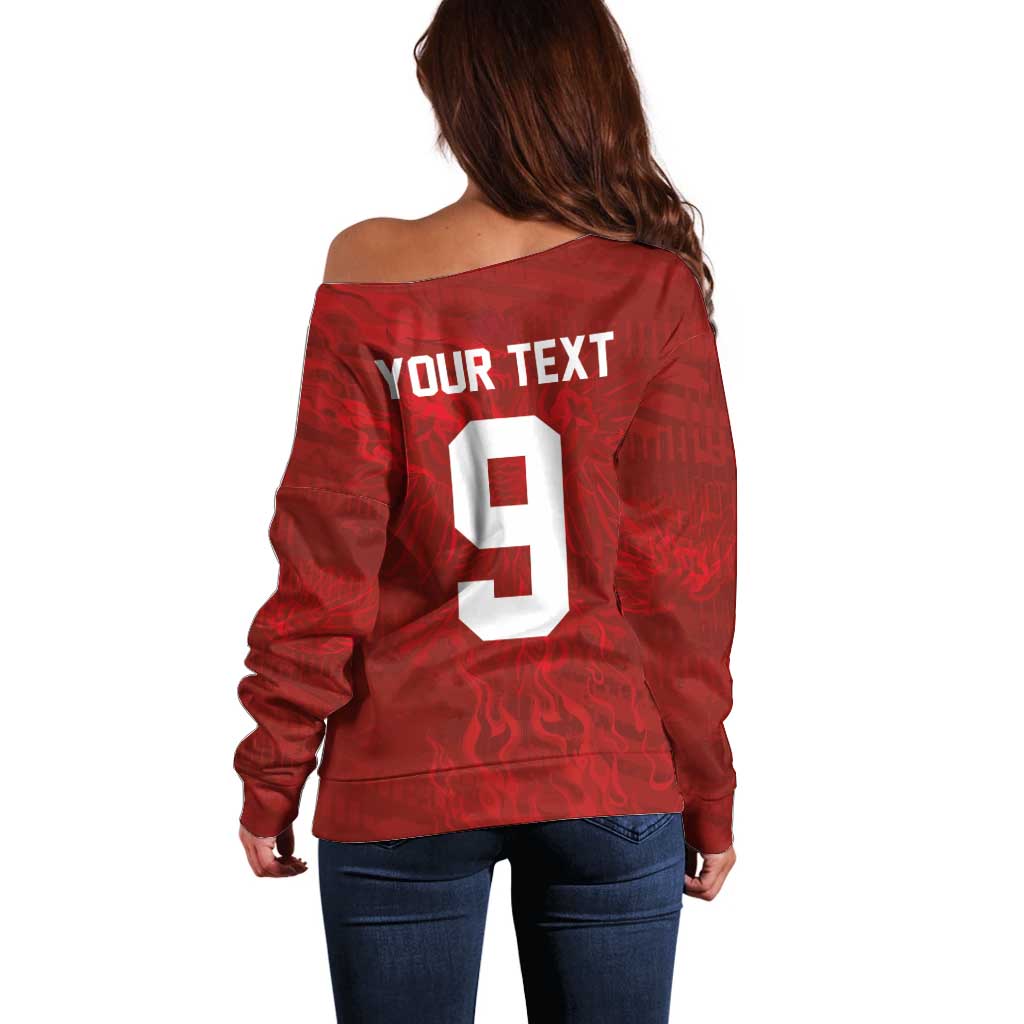 Custom Poland National Football Off Shoulder Sweater The Eagles on Flames - Wonder Print Shop