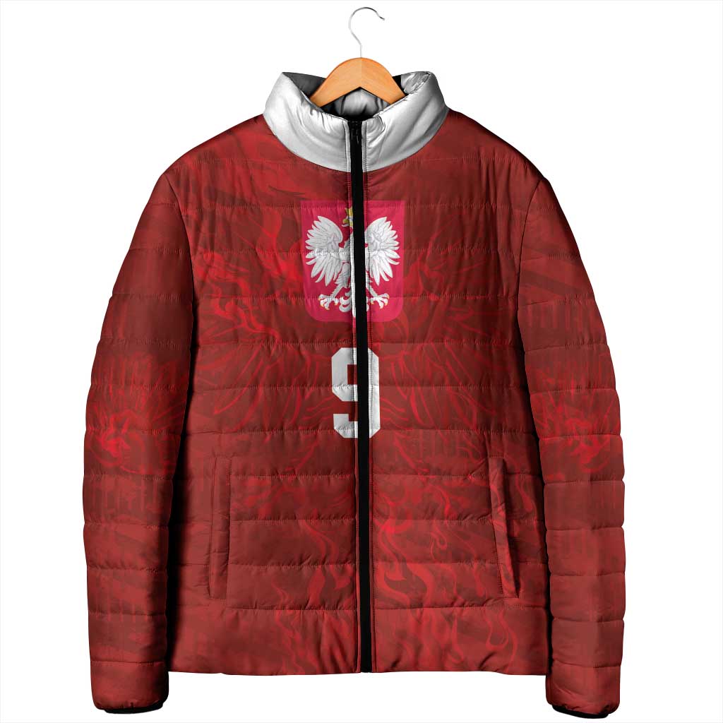 Custom Poland National Football Padded Jacket The Eagles on Flames - Wonder Print Shop