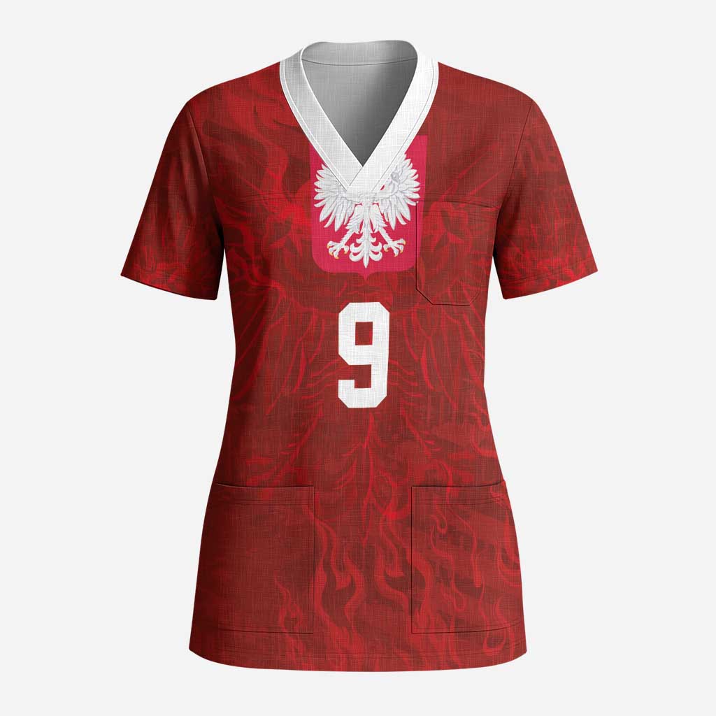 Custom Poland National Football Scrub Top The Eagles on Flames - Wonder Print Shop