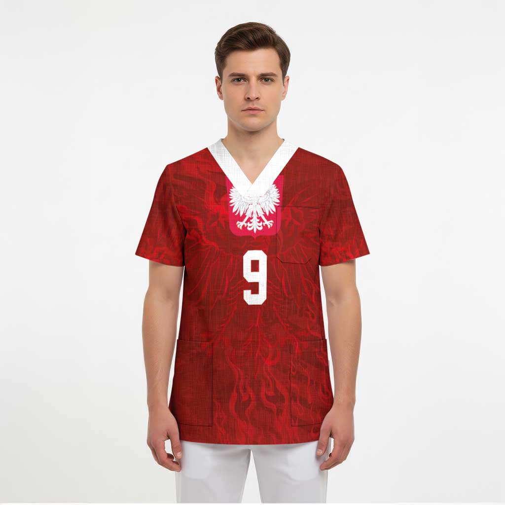 Custom Poland National Football Scrub Top The Eagles on Flames - Wonder Print Shop