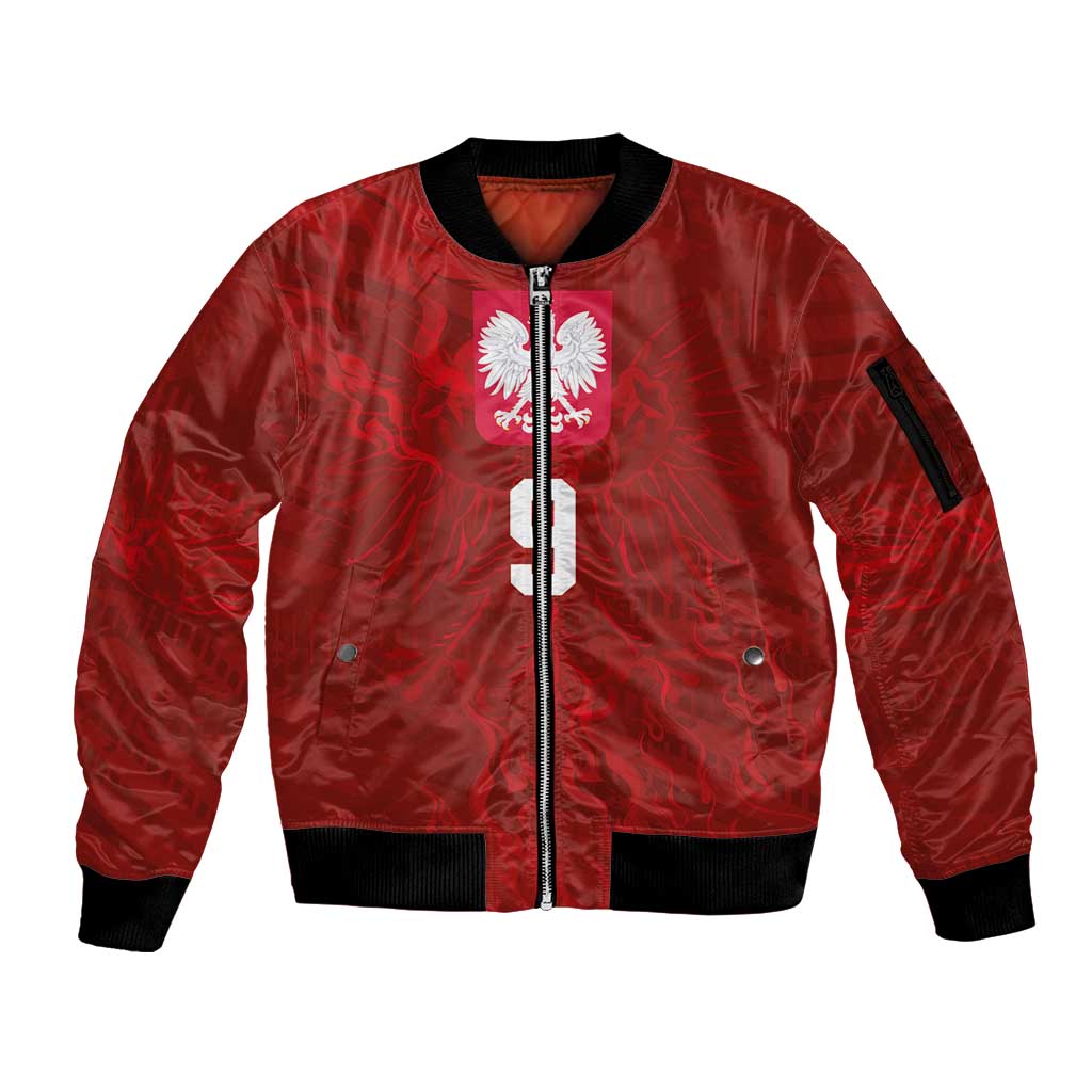 Custom Poland National Football Sleeve Zip Bomber Jacket The Eagles on Flames - Wonder Print Shop
