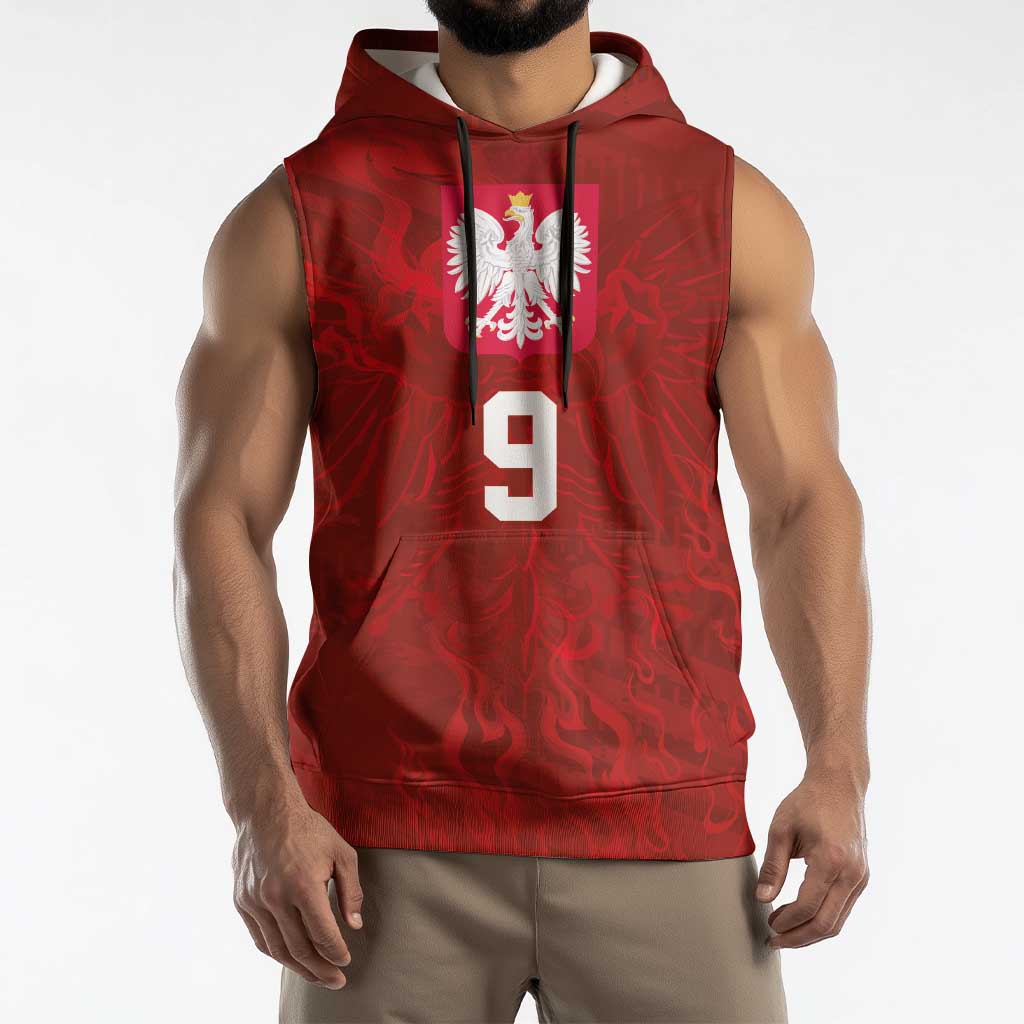Custom Poland National Football Sleeveless Hoodie The Eagles on Flames - Wonder Print Shop