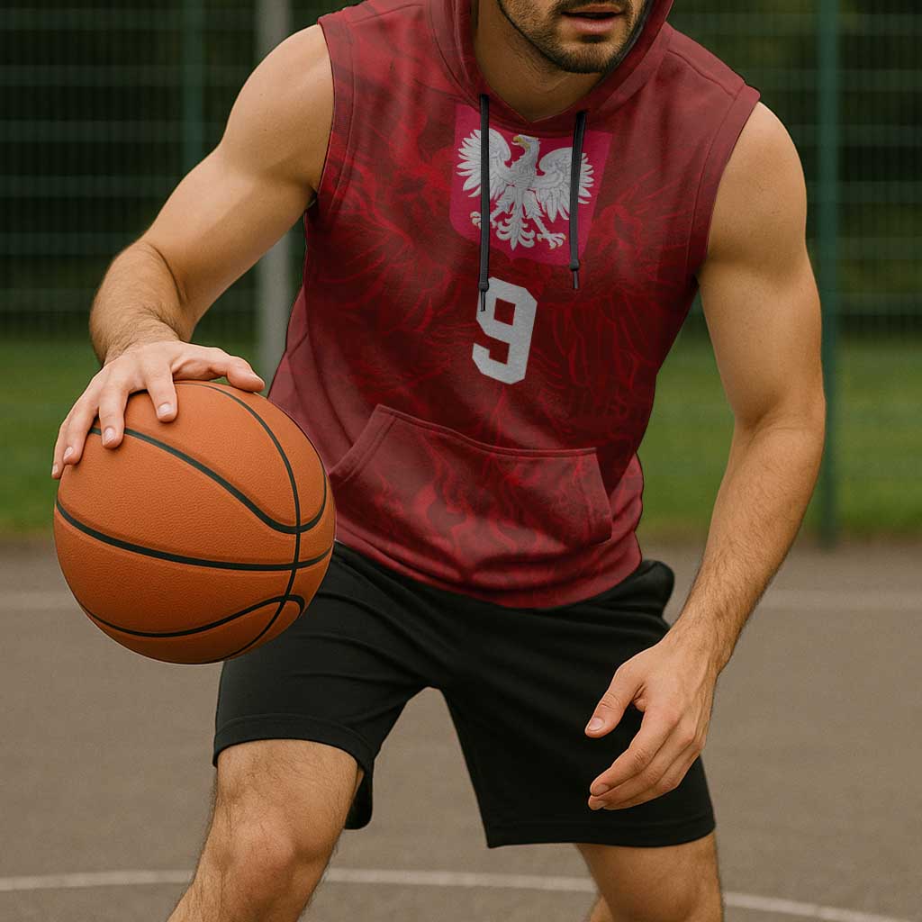 Custom Poland National Football Sleeveless Hoodie The Eagles on Flames - Wonder Print Shop
