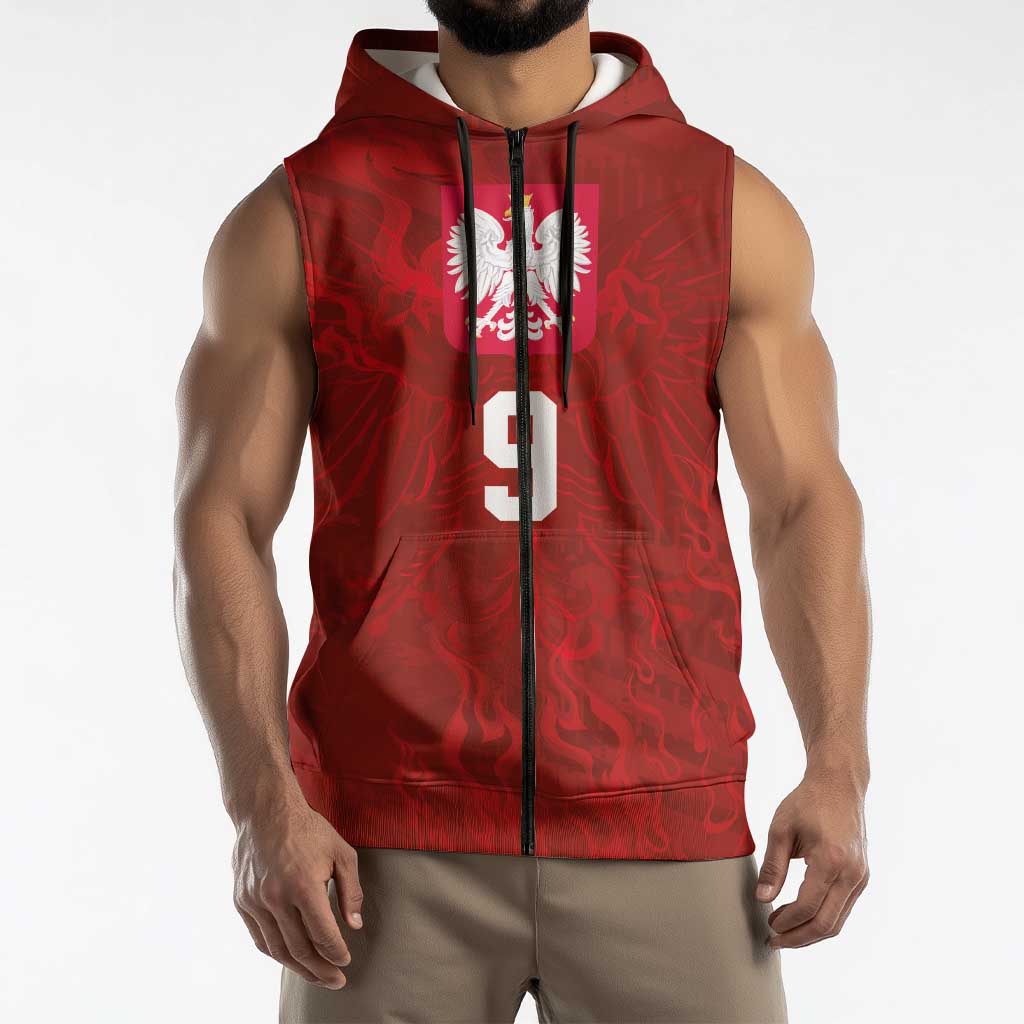 Custom Poland National Football Sleeveless Zip Hoodie The Eagles on Flames - Wonder Print Shop