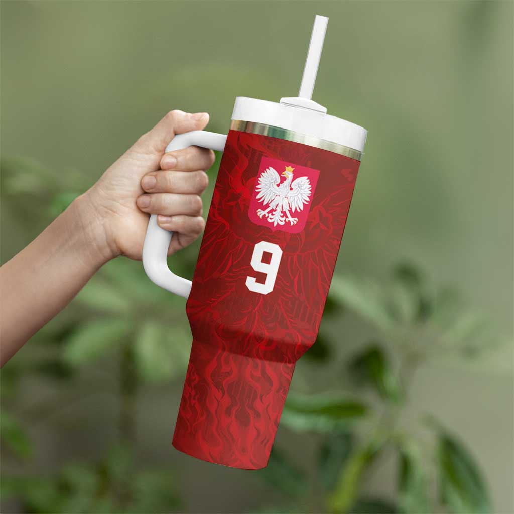 Custom Poland National Football Tumbler With Handle The Eagles on Flames - Wonder Print Shop