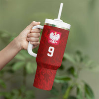 Custom Poland National Football Tumbler With Handle The Eagles on Flames - Wonder Print Shop
