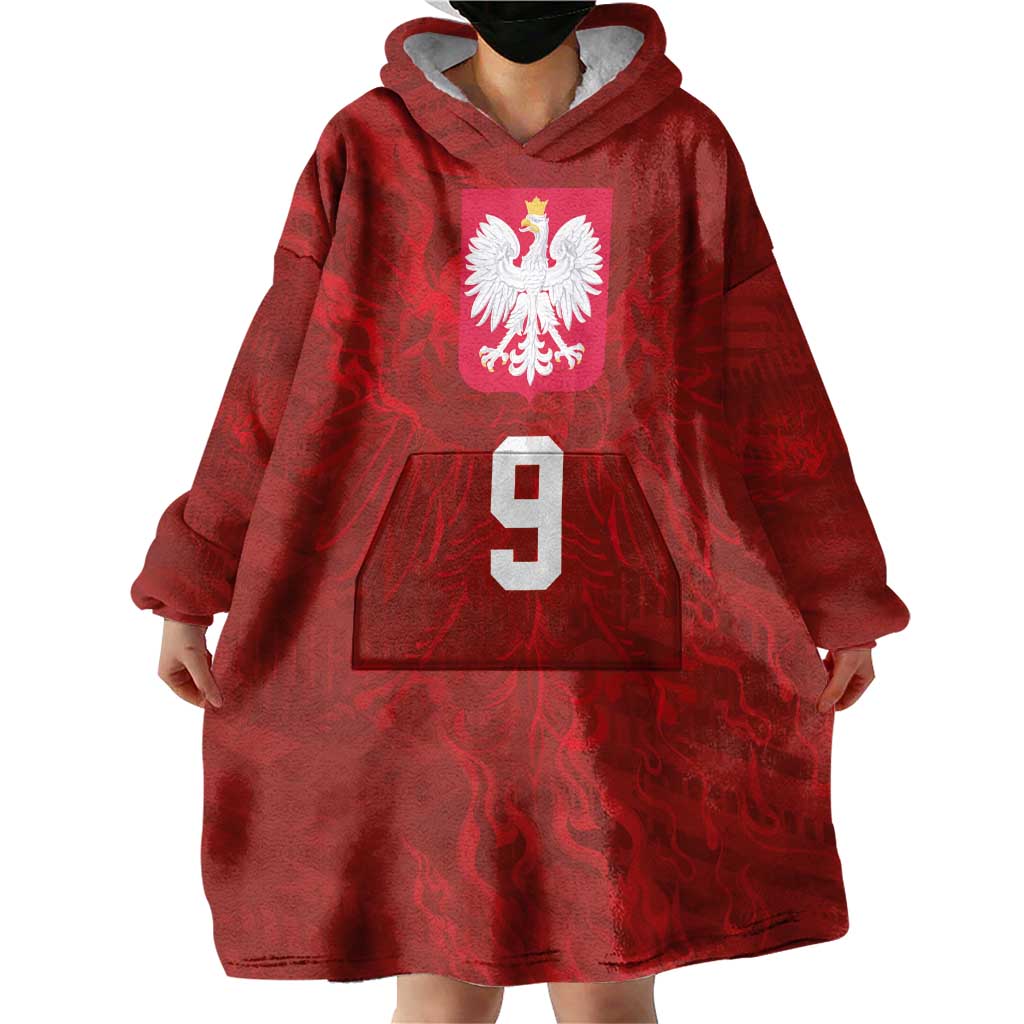 Custom Poland National Football Wearable Blanket Hoodie The Eagles on Flames - Wonder Print Shop