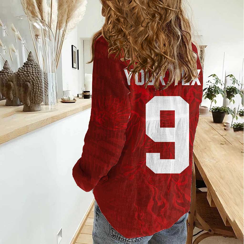 Custom Poland National Football Women Casual Shirt The Eagles on Flames - Wonder Print Shop