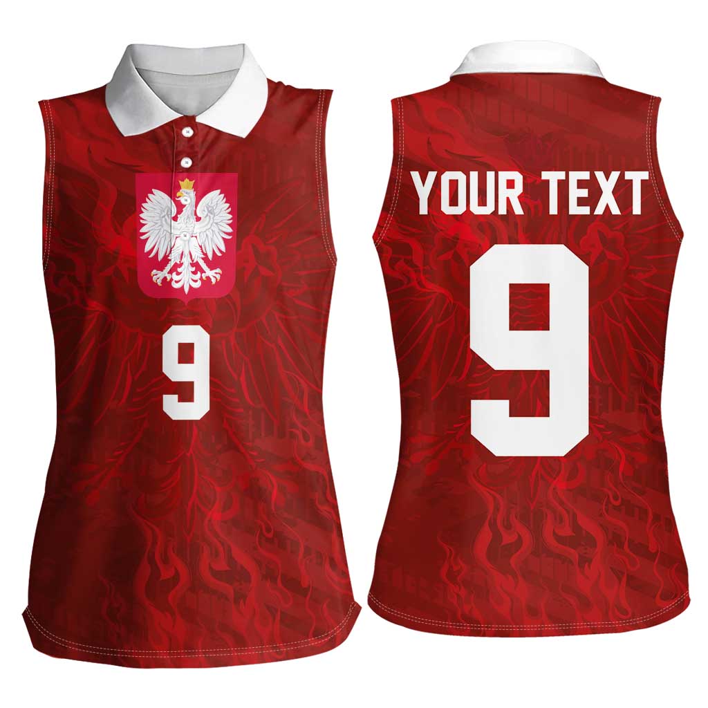Custom Poland National Football Women Sleeveless Polo Shirt The Eagles on Flames - Wonder Print Shop
