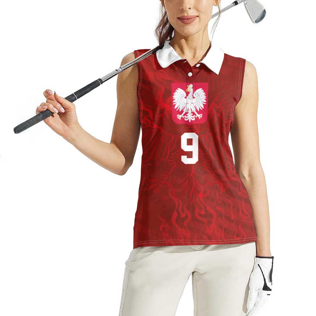 Custom Poland National Football Women Sleeveless Polo Shirt The Eagles on Flames - Wonder Print Shop