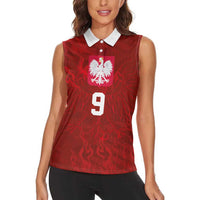 Custom Poland National Football Women Sleeveless Polo Shirt The Eagles on Flames - Wonder Print Shop