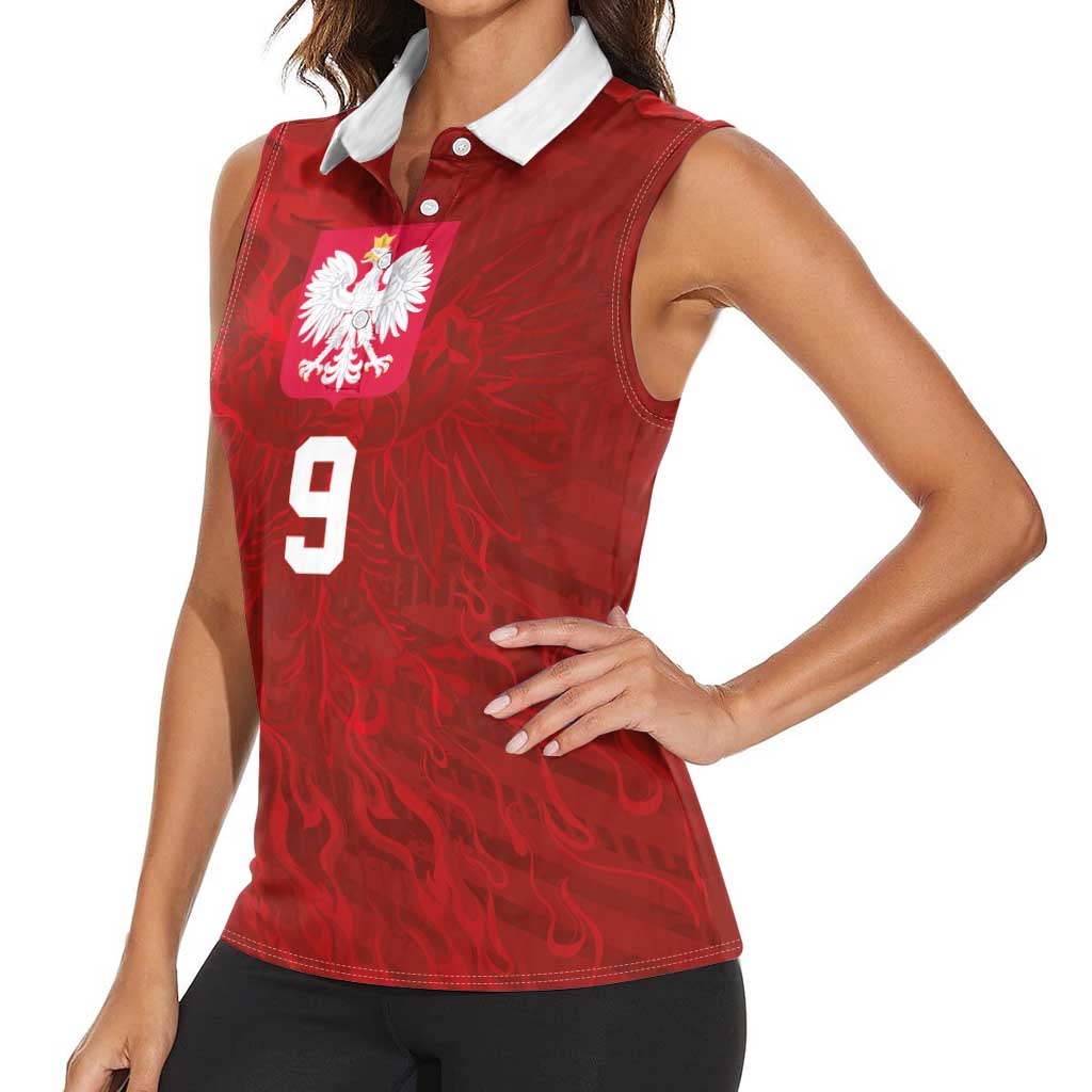 Custom Poland National Football Women Sleeveless Polo Shirt The Eagles on Flames - Wonder Print Shop