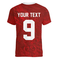 Custom Poland National Football Women V-Neck T-Shirt The Eagles on Flames - Wonder Print Shop