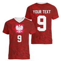 Custom Poland National Football Women V-Neck T-Shirt The Eagles on Flames - Wonder Print Shop