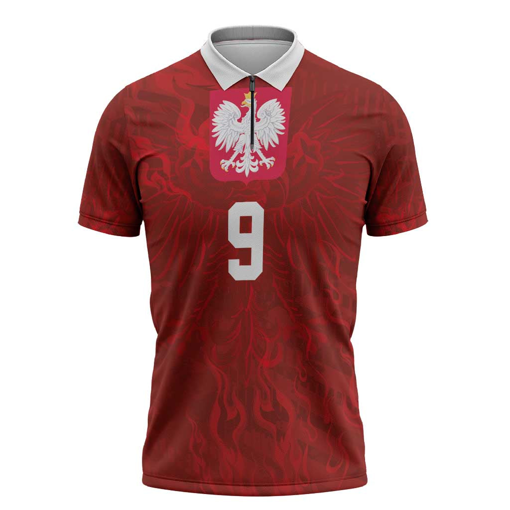 Custom Poland National Football Zipper Polo Shirt The Eagles on Flames - Wonder Print Shop