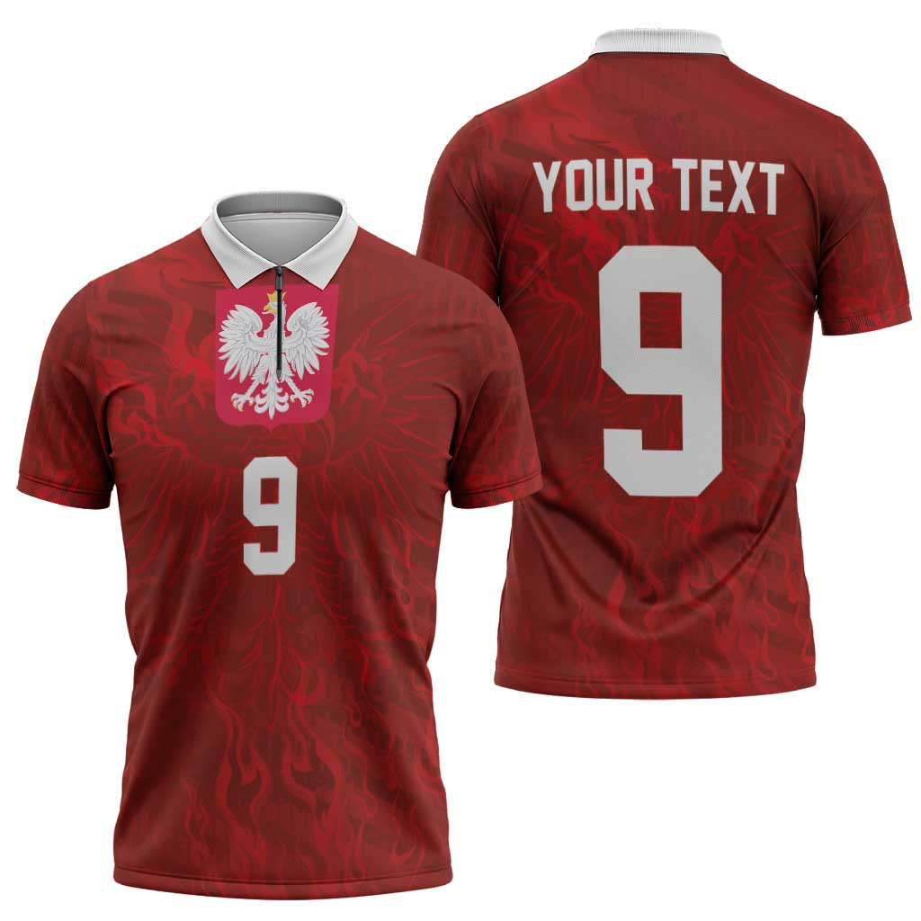 Custom Poland National Football Zipper Polo Shirt The Eagles on Flames - Wonder Print Shop