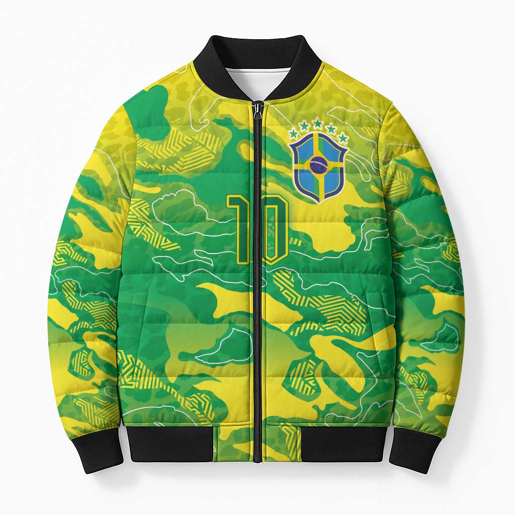 Custom Brazil National Football Bomber Puffer Jacket South American Wild Nature Sporty Style - Wonder Print Shop
