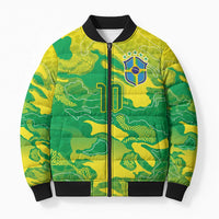 Custom Brazil National Football Bomber Puffer Jacket South American Wild Nature Sporty Style - Wonder Print Shop
