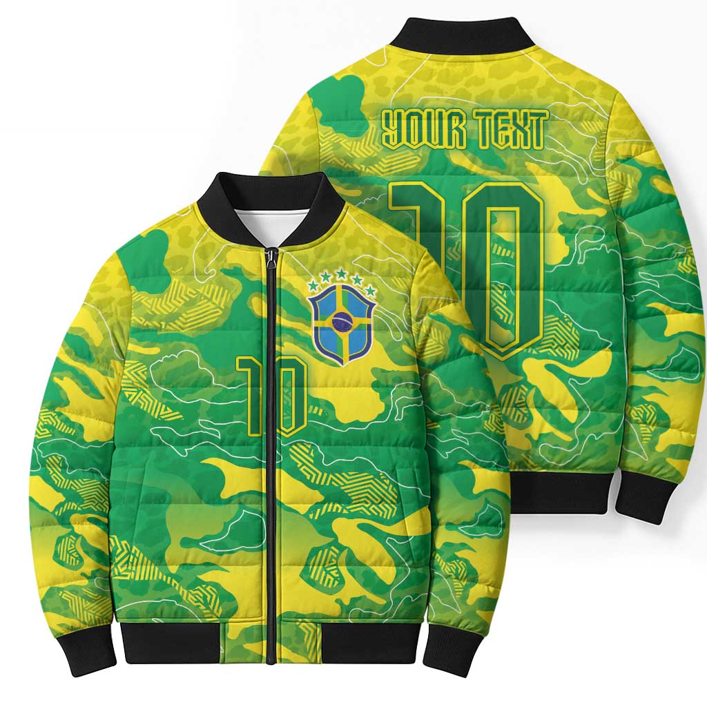 Custom Brazil National Football Bomber Puffer Jacket South American Wild Nature Sporty Style - Wonder Print Shop