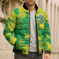 Custom Brazil National Football Bomber Puffer Jacket South American Wild Nature Sporty Style - Wonder Print Shop