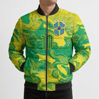 Custom Brazil National Football Bomber Puffer Jacket South American Wild Nature Sporty Style - Wonder Print Shop