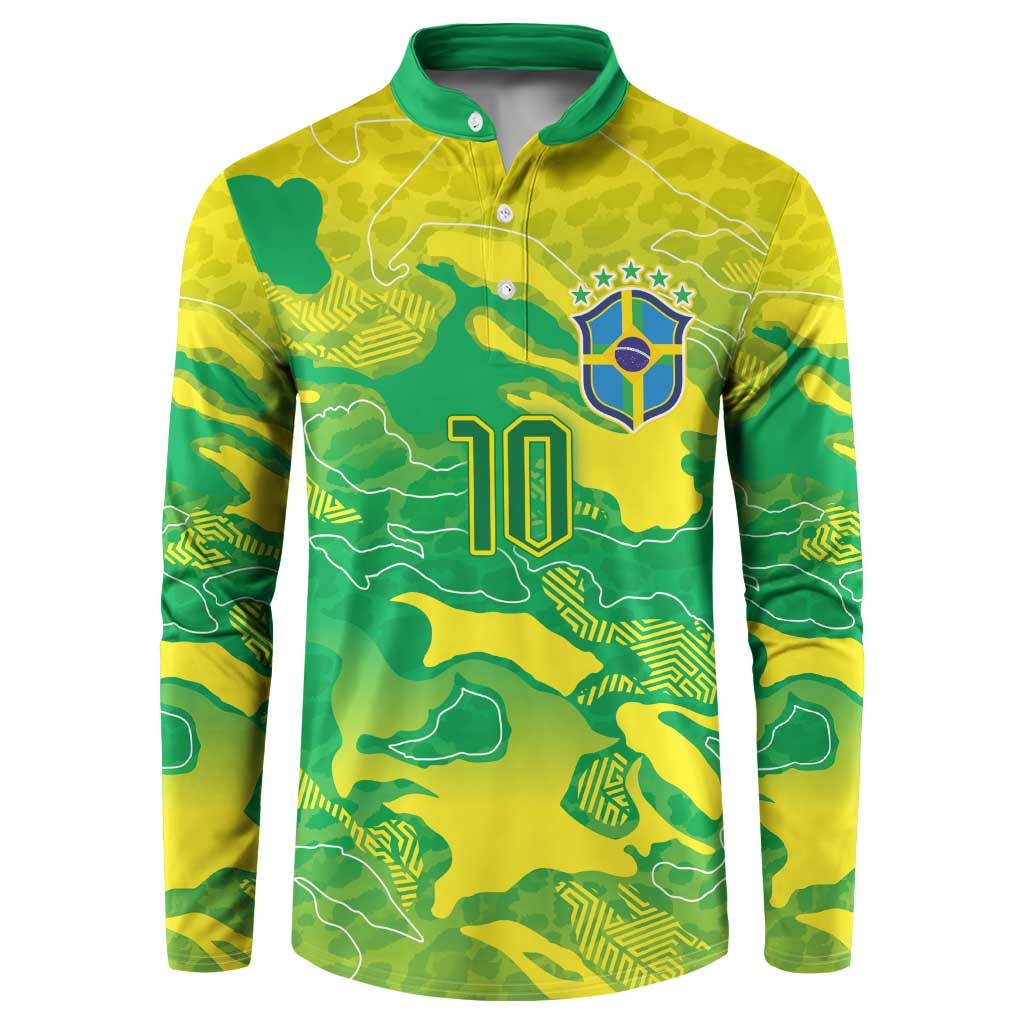 Custom Brazil National Football Button Sweatshirt South American Wild Nature Sporty Style - Wonder Print Shop