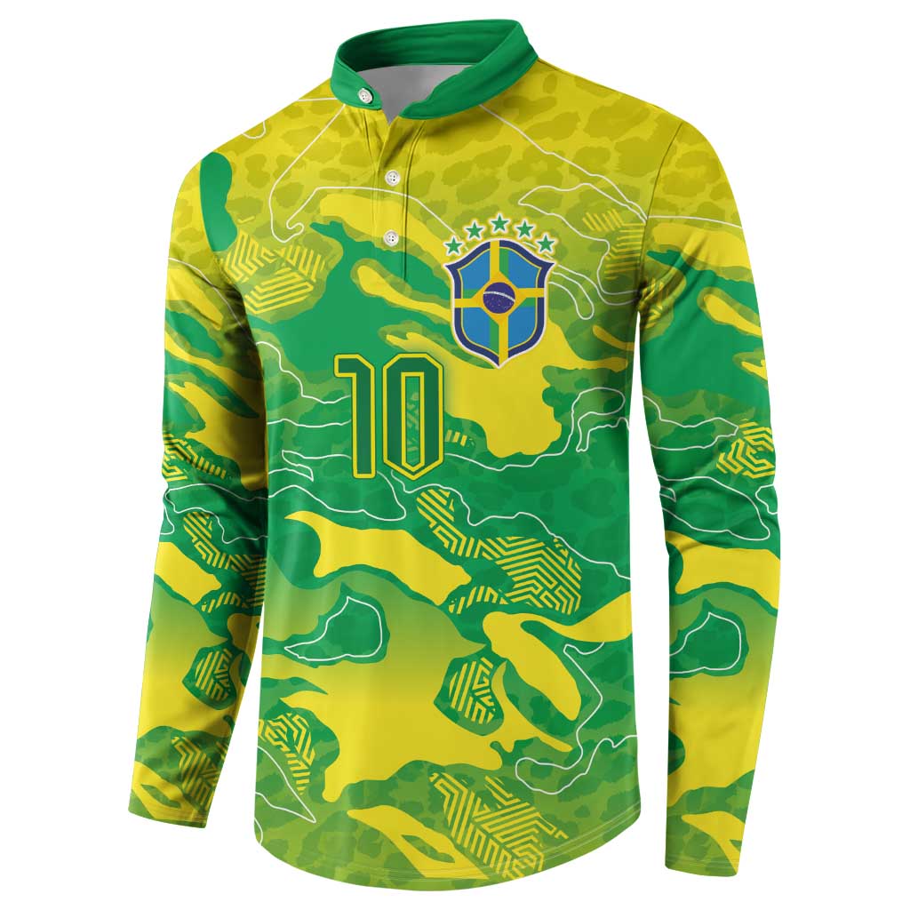 Custom Brazil National Football Button Sweatshirt South American Wild Nature Sporty Style - Wonder Print Shop
