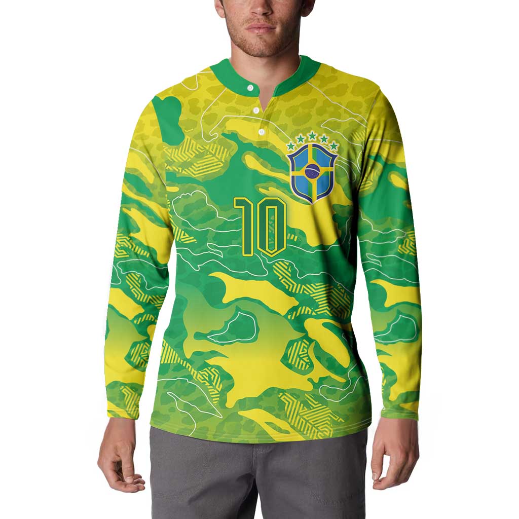 Custom Brazil National Football Button Sweatshirt South American Wild Nature Sporty Style - Wonder Print Shop