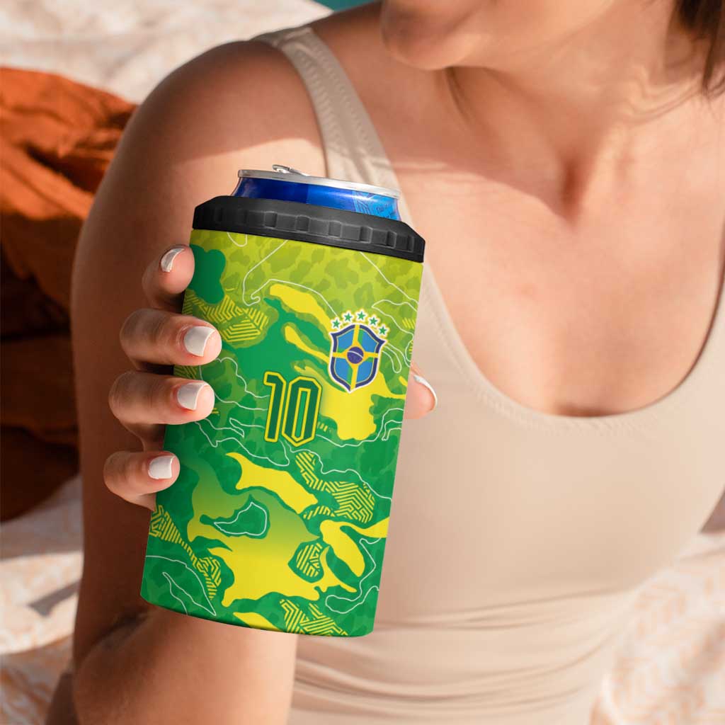 Custom Brazil National Football 4 in 1 Can Cooler Tumbler South American Wild Nature Sporty Style - Wonder Print Shop