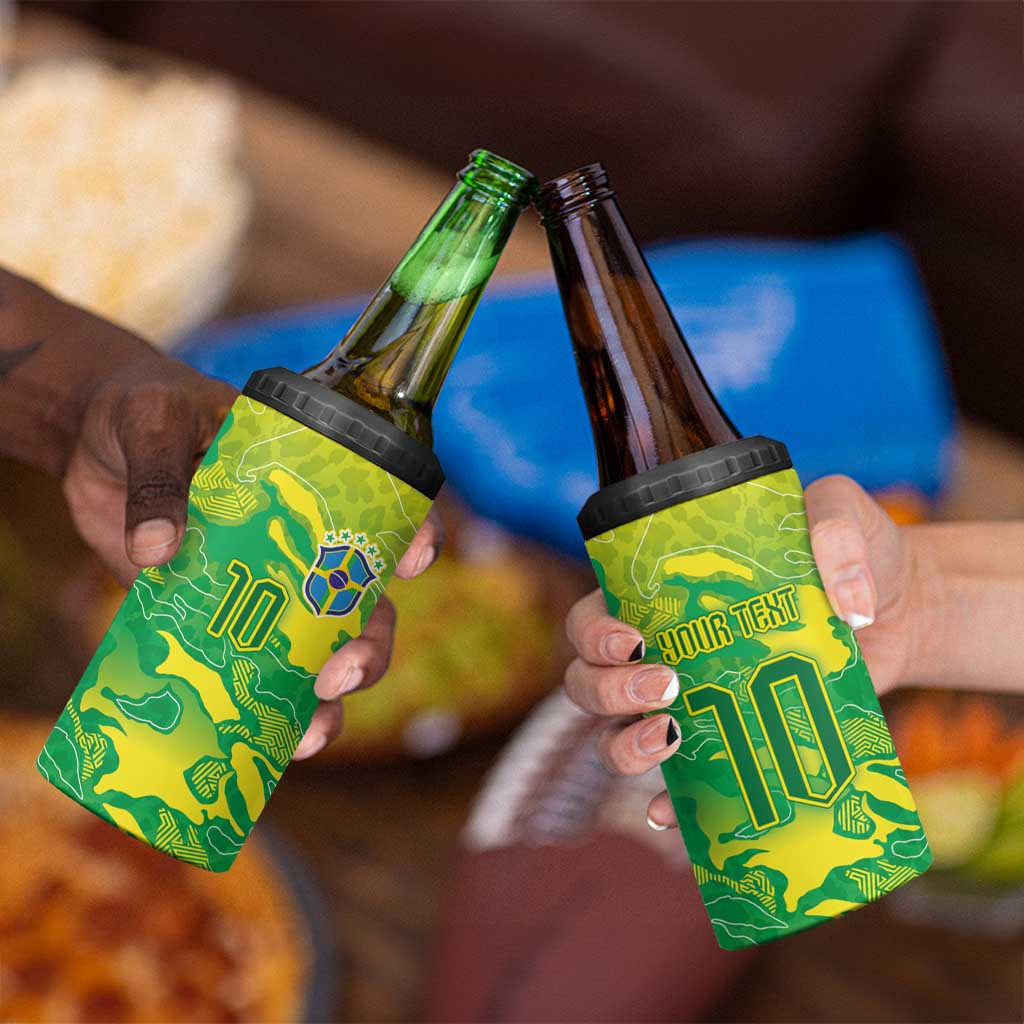 Custom Brazil National Football 4 in 1 Can Cooler Tumbler South American Wild Nature Sporty Style - Wonder Print Shop