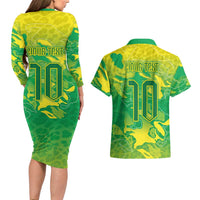 Custom Brazil National Football Couples Matching Long Sleeve Bodycon Dress and Hawaiian Shirt South American Wild Nature Sporty Style - Wonder Print Shop