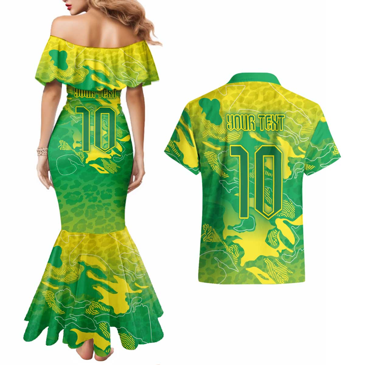 Custom Brazil National Football Couples Matching Mermaid Dress and Hawaiian Shirt South American Wild Nature Sporty Style - Wonder Print Shop