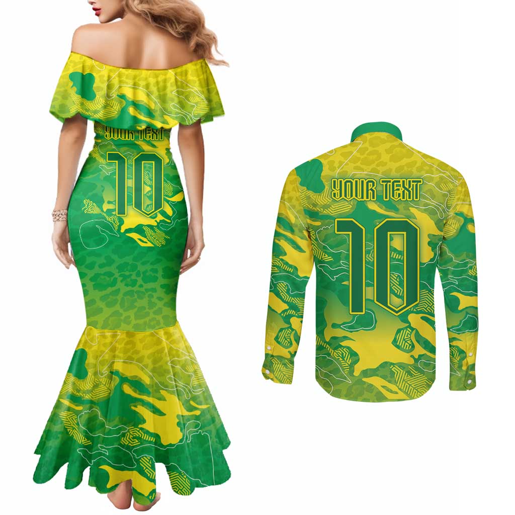 Custom Brazil National Football Couples Matching Mermaid Dress and Long Sleeve Button Shirt South American Wild Nature Sporty Style - Wonder Print Shop