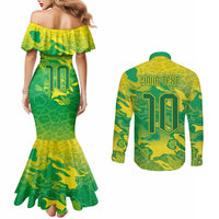 Custom Brazil National Football Couples Matching Mermaid Dress and Long Sleeve Button Shirt South American Wild Nature Sporty Style - Wonder Print Shop