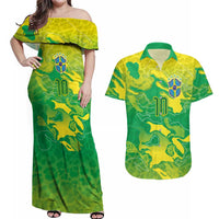 Custom Brazil National Football Couples Matching Off Shoulder Maxi Dress and Hawaiian Shirt South American Wild Nature Sporty Style - Wonder Print Shop