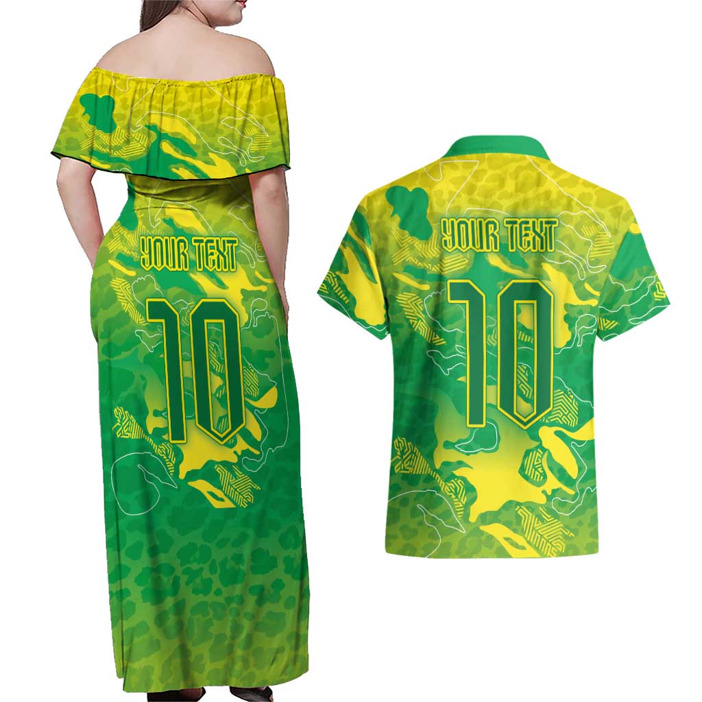 Custom Brazil National Football Couples Matching Off Shoulder Maxi Dress and Hawaiian Shirt South American Wild Nature Sporty Style - Wonder Print Shop