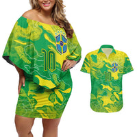 Custom Brazil National Football Couples Matching Off Shoulder Short Dress and Hawaiian Shirt South American Wild Nature Sporty Style - Wonder Print Shop