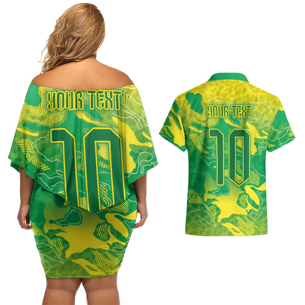 Custom Brazil National Football Couples Matching Off Shoulder Short Dress and Hawaiian Shirt South American Wild Nature Sporty Style - Wonder Print Shop