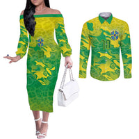 Custom Brazil National Football Couples Matching Off The Shoulder Long Sleeve Dress and Long Sleeve Button Shirt South American Wild Nature Sporty Style - Wonder Print Shop
