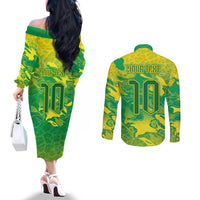 Custom Brazil National Football Couples Matching Off The Shoulder Long Sleeve Dress and Long Sleeve Button Shirt South American Wild Nature Sporty Style - Wonder Print Shop