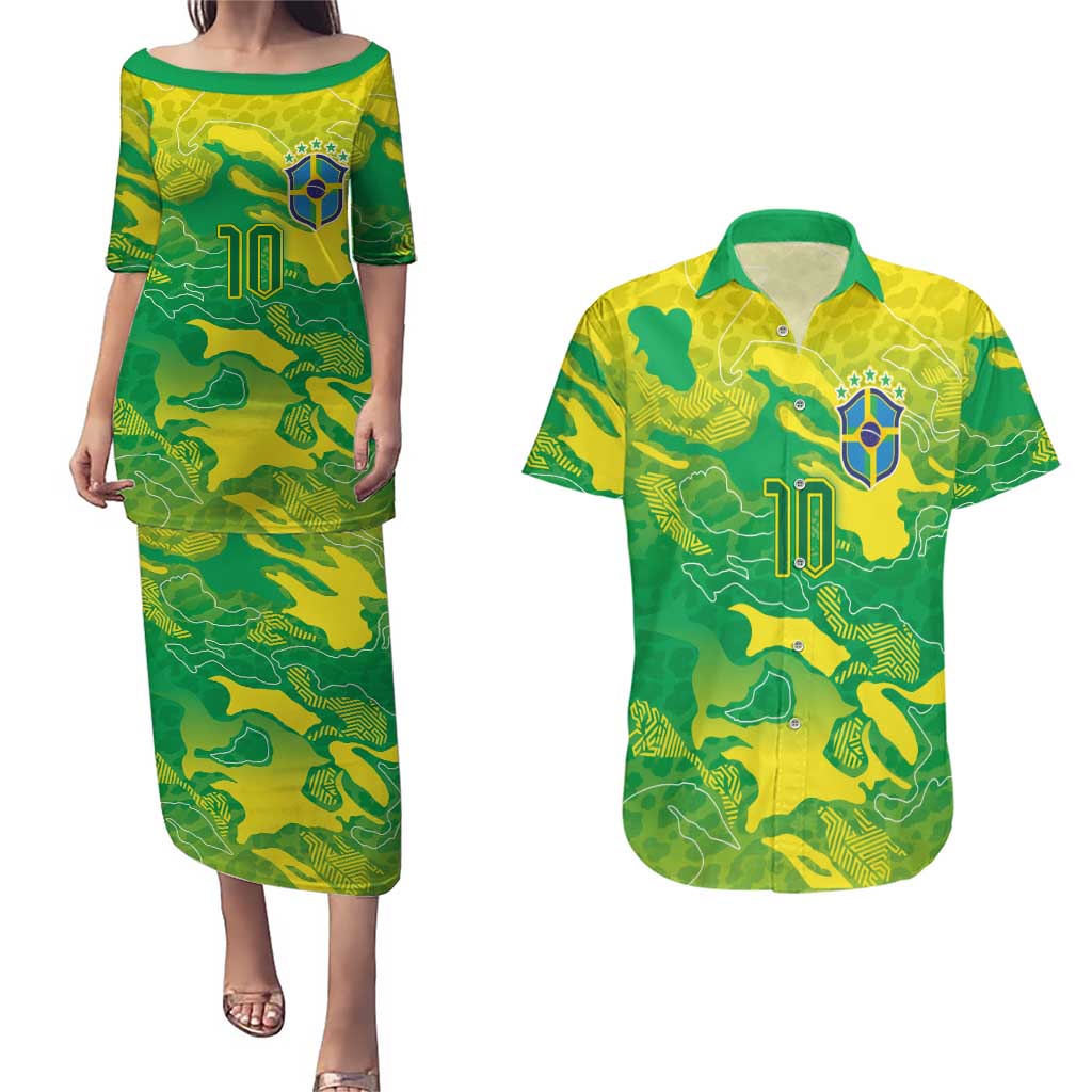 Custom Brazil National Football Couples Matching Puletasi and Hawaiian Shirt South American Wild Nature Sporty Style - Wonder Print Shop