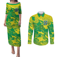 Custom Brazil National Football Couples Matching Puletasi and Long Sleeve Button Shirt South American Wild Nature Sporty Style - Wonder Print Shop
