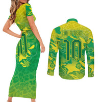 Custom Brazil National Football Couples Matching Short Sleeve Bodycon Dress and Long Sleeve Button Shirt South American Wild Nature Sporty Style - Wonder Print Shop