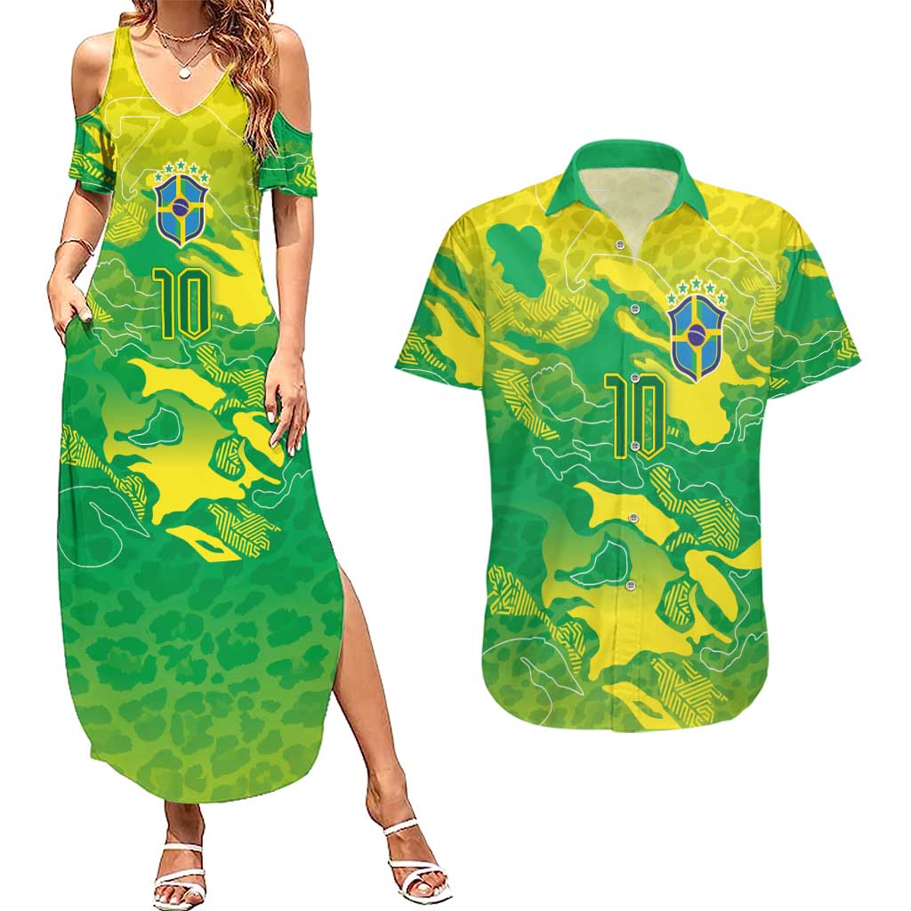 Custom Brazil National Football Couples Matching Summer Maxi Dress and Hawaiian Shirt South American Wild Nature Sporty Style - Wonder Print Shop
