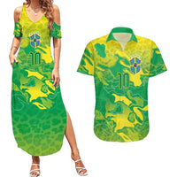 Custom Brazil National Football Couples Matching Summer Maxi Dress and Hawaiian Shirt South American Wild Nature Sporty Style - Wonder Print Shop