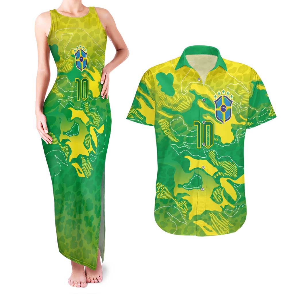 Custom Brazil National Football Couples Matching Tank Maxi Dress and Hawaiian Shirt South American Wild Nature Sporty Style - Wonder Print Shop