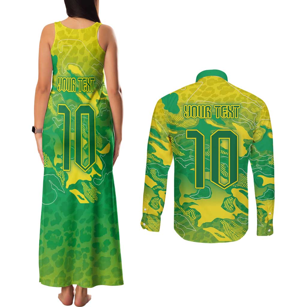 Custom Brazil National Football Couples Matching Tank Maxi Dress and Long Sleeve Button Shirt South American Wild Nature Sporty Style - Wonder Print Shop