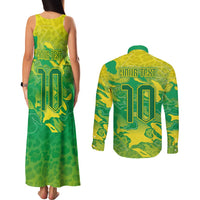 Custom Brazil National Football Couples Matching Tank Maxi Dress and Long Sleeve Button Shirt South American Wild Nature Sporty Style - Wonder Print Shop